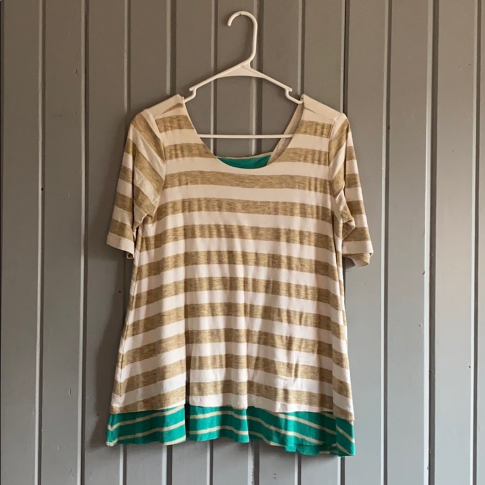 Tan and Turquoise Anthropologie Blouse